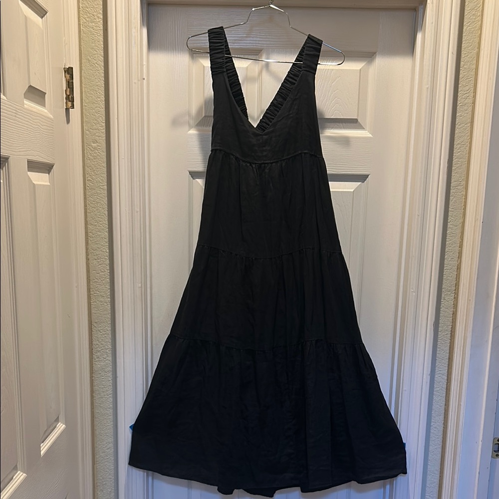 DISSH Australian black linen tiered sundress